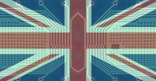 UK flag with a circuit pattern in the background