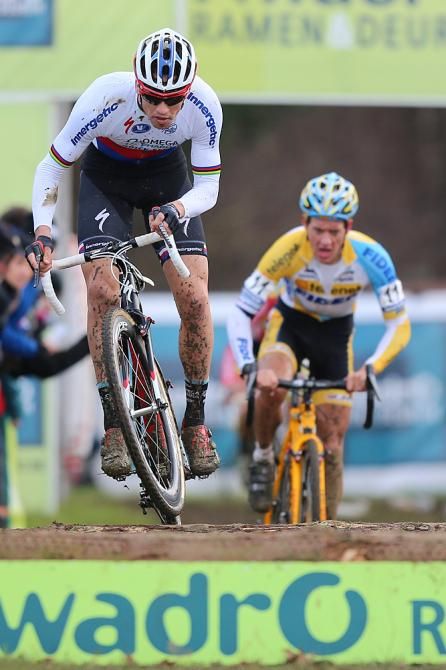 Zdenek Stybar clears the logs with more style than most