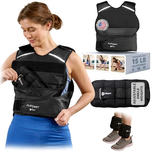 Lifepro Adjustable Weighted Vest for Women &amp; Men - Flexvest 15 or 20 Lb Workout Vest &ndash; Reflective Fitness Weight Vest With Phone Pocket for Running, Cardio, Strength Training