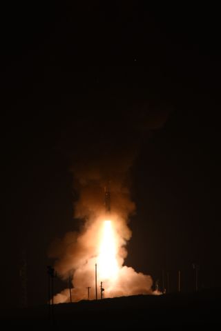 An unarmed Minuteman III intercontinental ballistic missile launches during an operational test at 12:02 a.m. PDT Wednesday (May 3) from California’s Vandenberg Air Force Base.