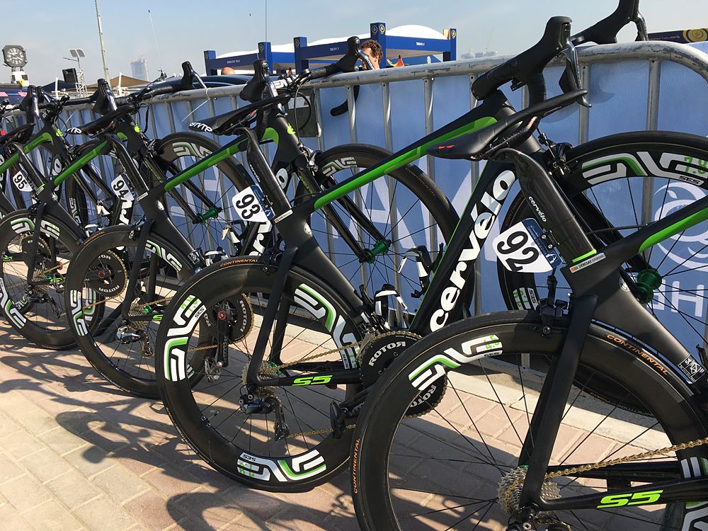 The Dimension Data Cervelo bikes await their riders