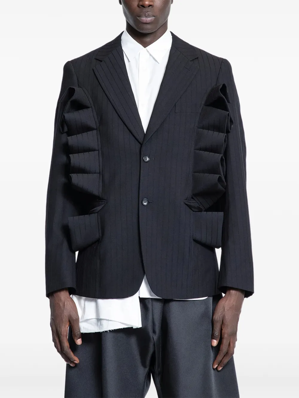 Comme Des Garçons Homme Plus Ruffled Pinstripe Blazer | L