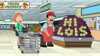 Lois Griffin shopping in a supermarket in an episode from Family Guy season 22