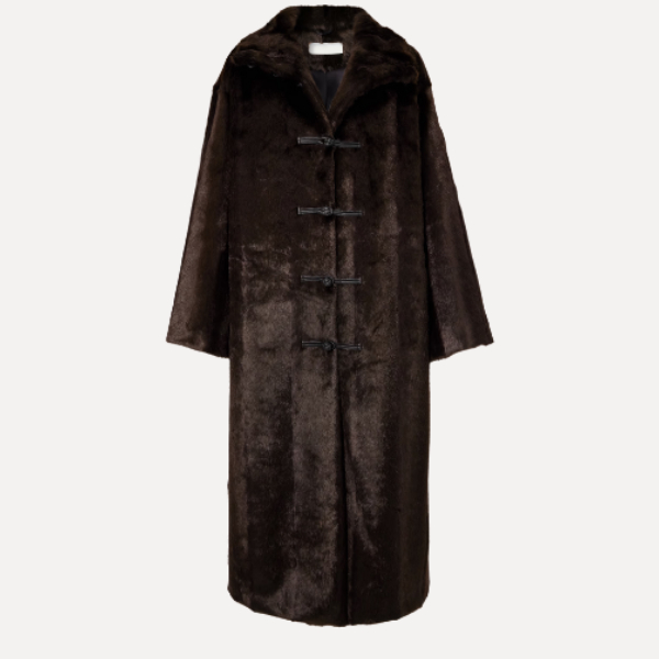Leather-Trimmed Fur Coat