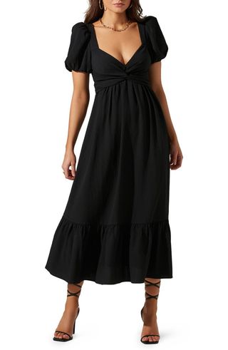 Tie Back Puff Sleeve Midi Dress