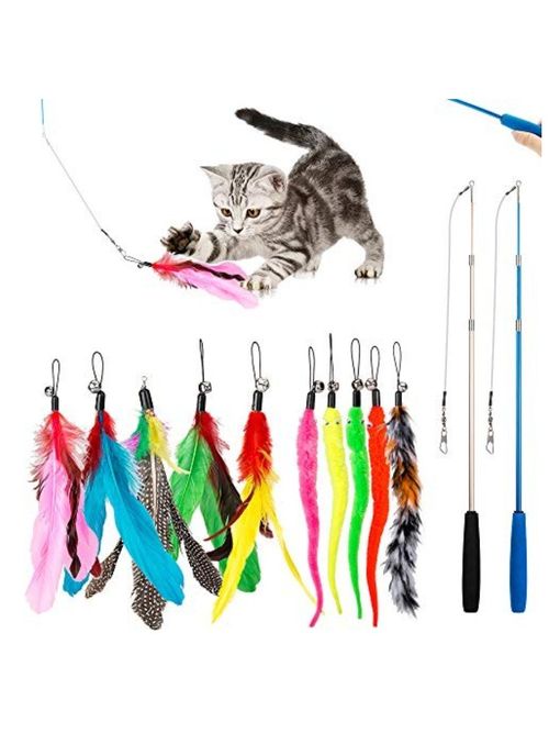 Retractable Cat Feather Wand Toy Set