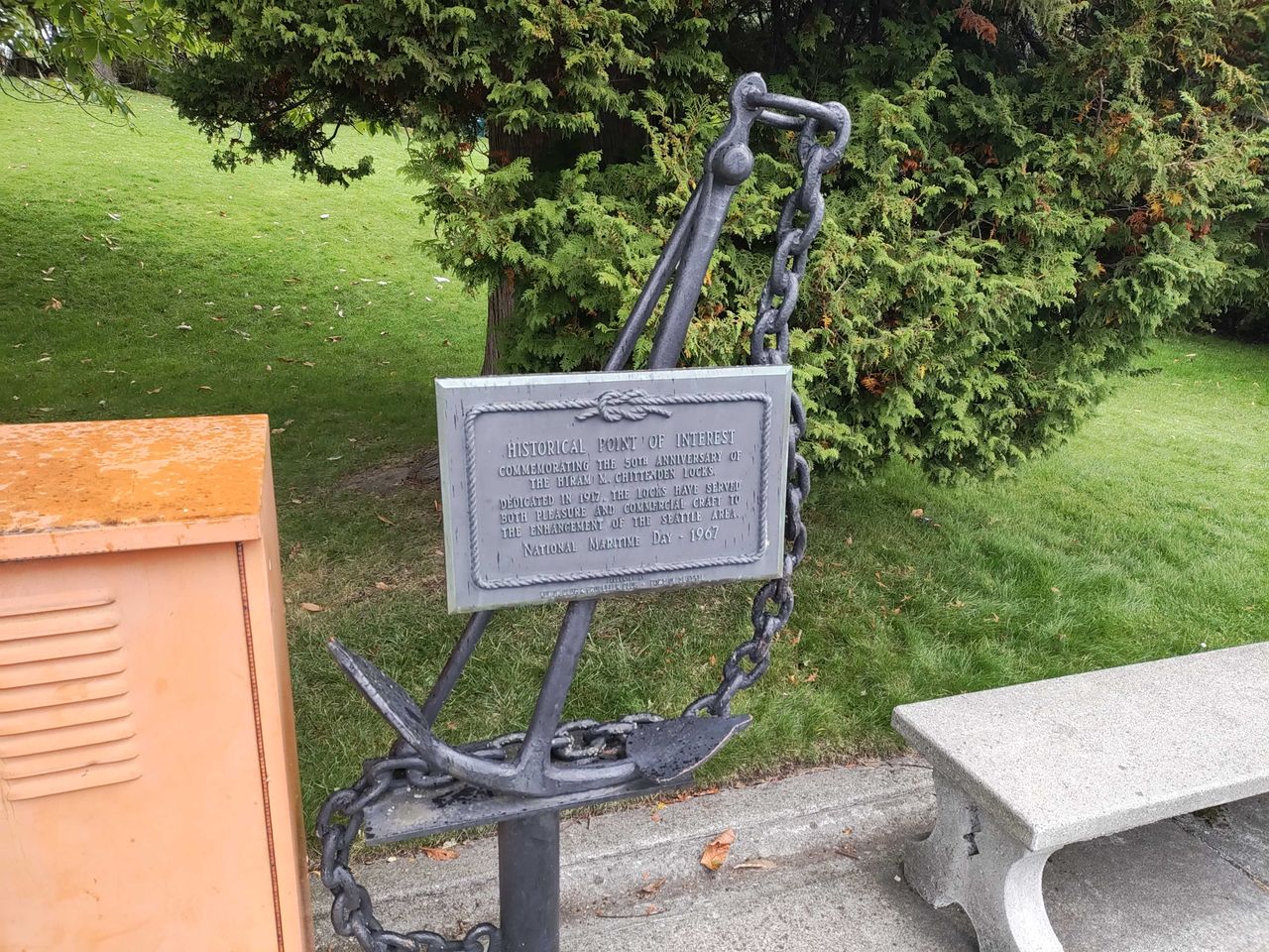 A sign and boat anchor