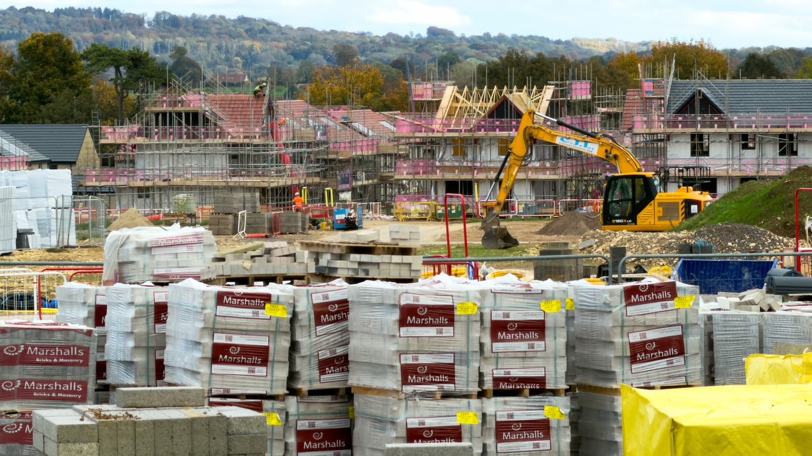 Construction continues on new houses that have been constructed on what was previously also agricultural land on September 28, 2025 in Somerset, England