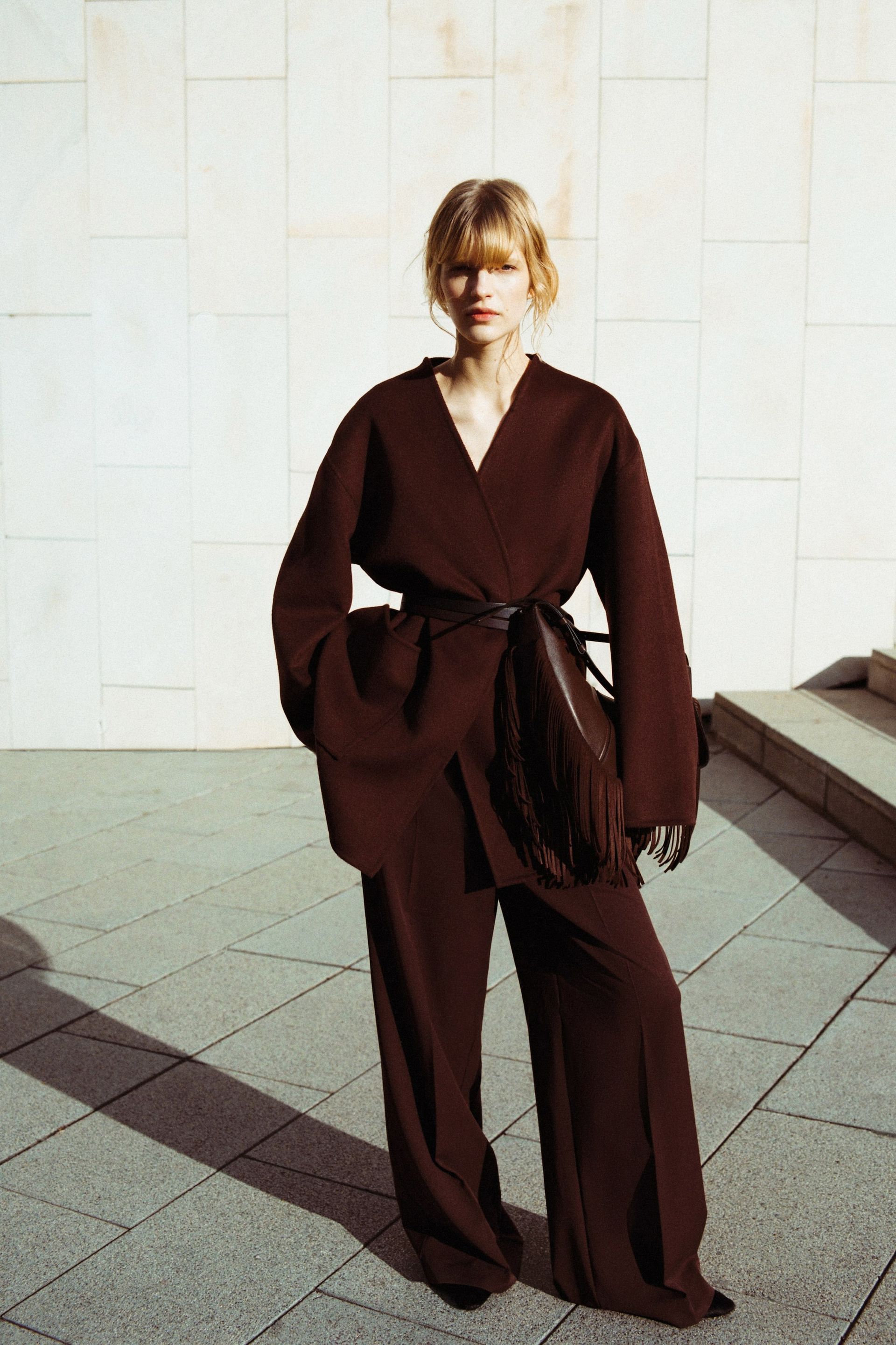 Wide Tailored Trousers - Dark Brown