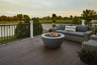 deck railing, Deck with a fire pit