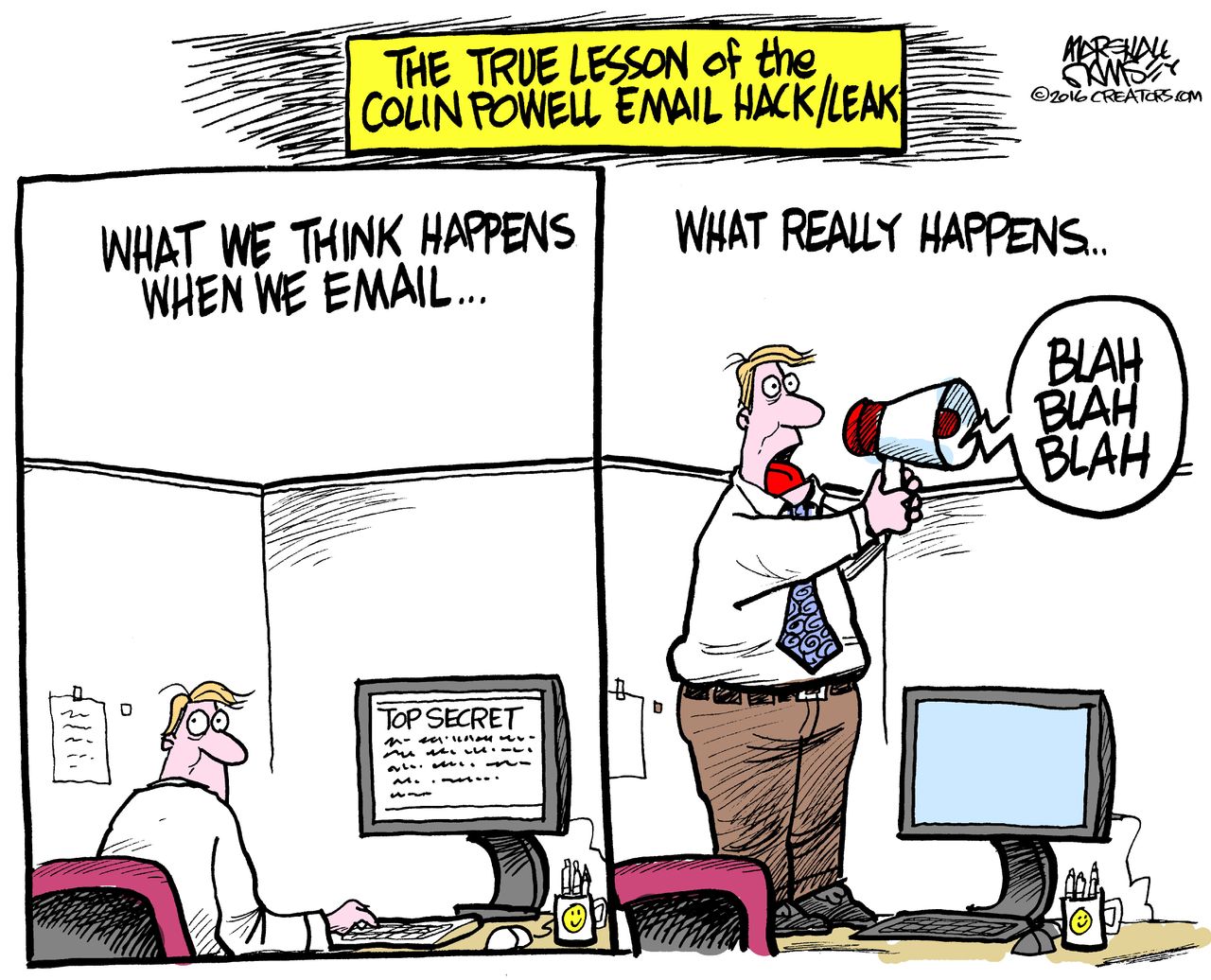 Political cartoon U.S. Colin Powell email hack