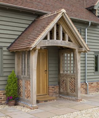 timber front porch on a timber clad home