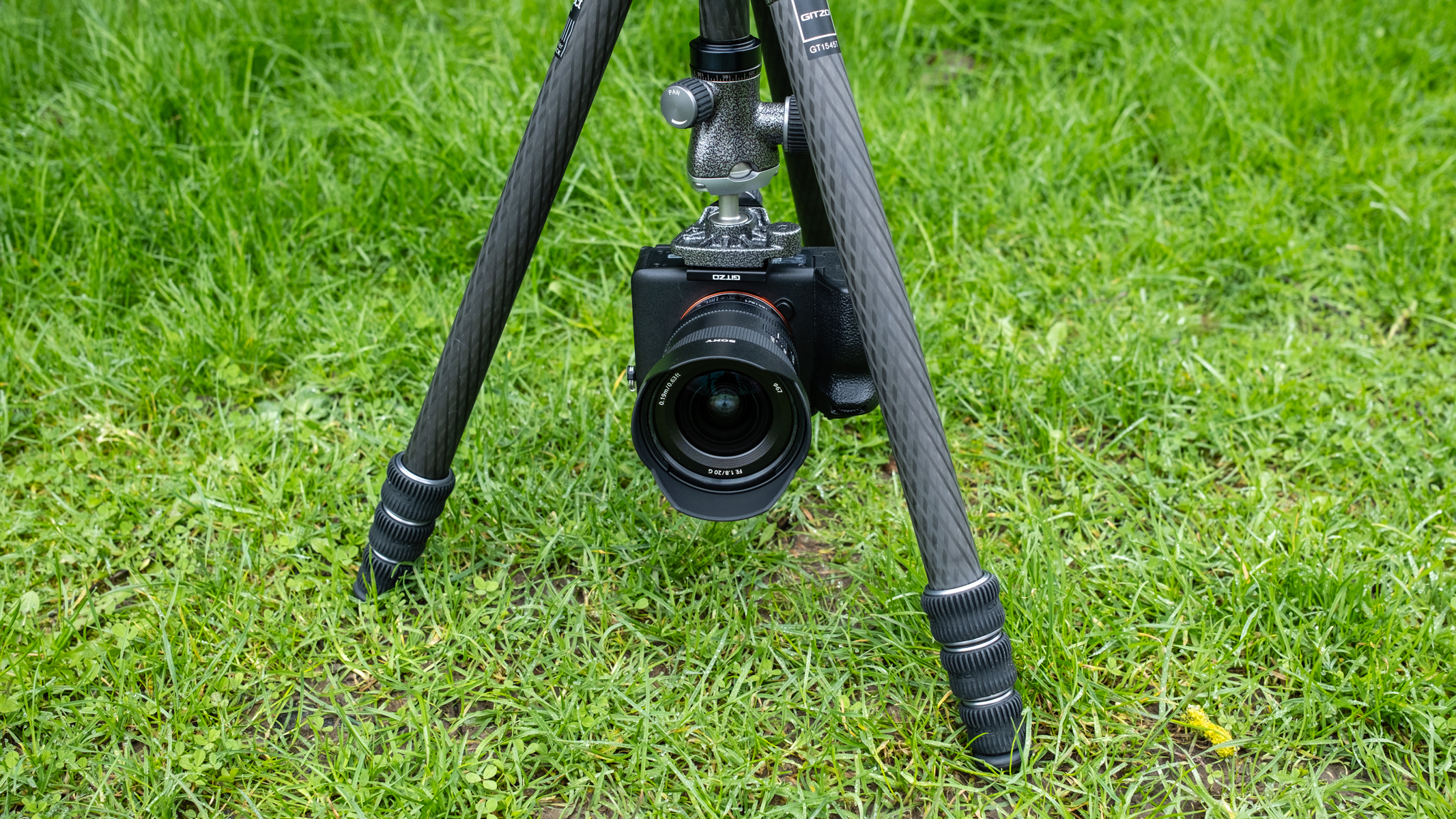 Gitzo tripod Traveler series 1 tripod supporting a camera with center column reversed