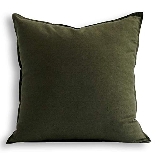 Jeanerlor Solid Cotton Linen Decoration Toss Throw Pillow Sham Cushion Case Special Pillow Cover Delicate Decorative Pillowcase for Bed/chair/couch, 18&quot;x18&quot;(45 X 45cm), Olive Green