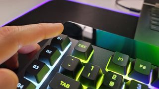 Corsair K55 RGB Pro XT gaming keyboard pressing G1 macro key