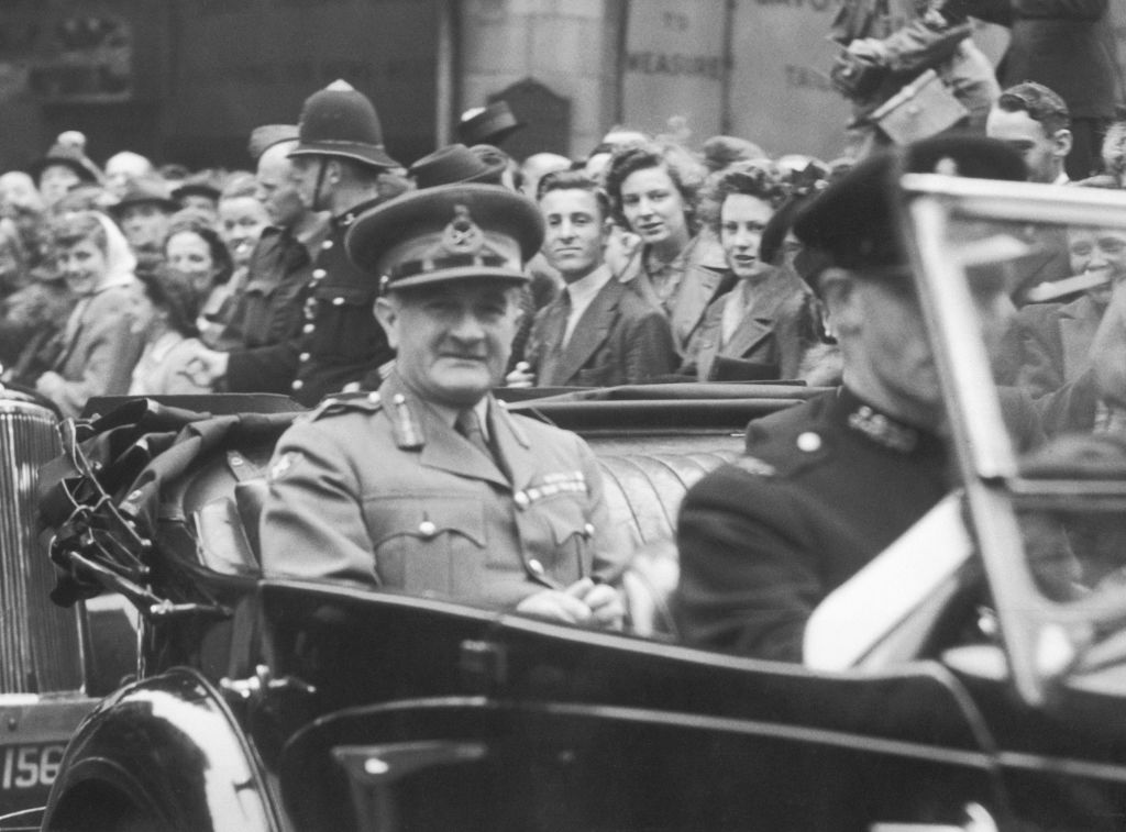 General Sir William Slim (1891 - 1970) leaving the Savoy Hotel on his way to the Guildhall, London