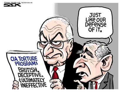 Political cartoon Bush Cheney CIA torture report