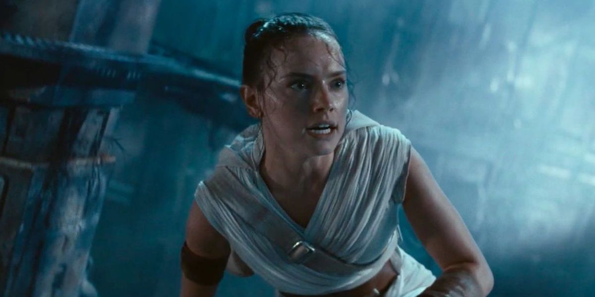 Rey (Daisy Ridley) crouches down inside the second Death Star in &#039;Star Wars: The Rise of Skywalker&#039;