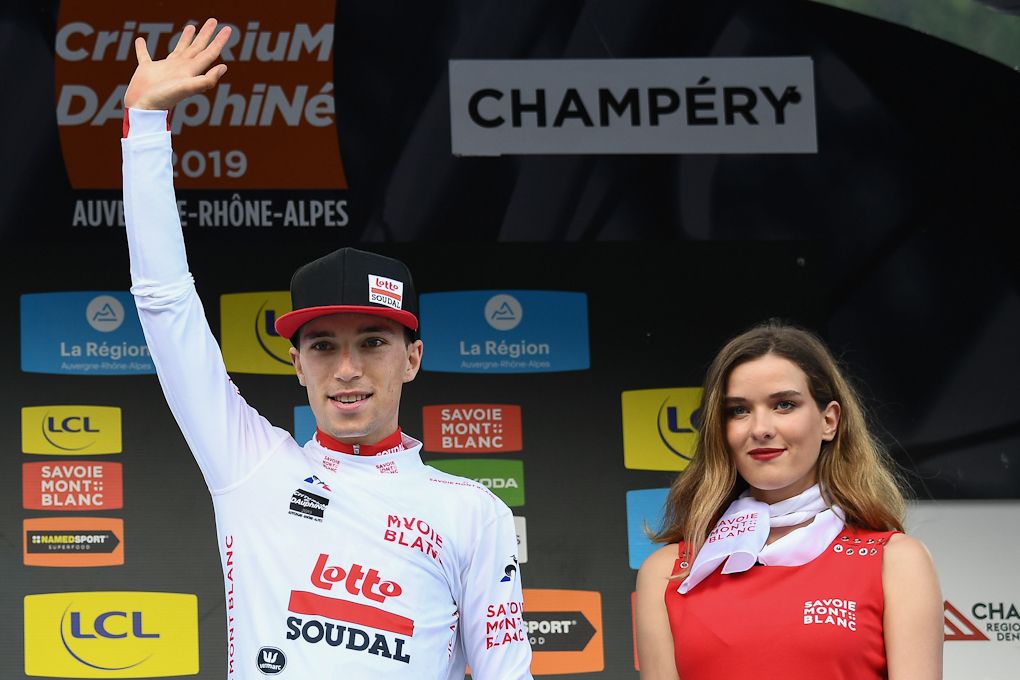 Bjorg Lambrecht in the final white jersey at Criterium du Dauphine
