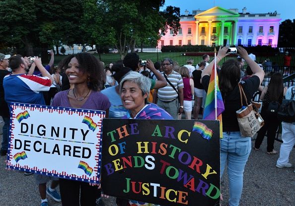 Marchers outside the White House.