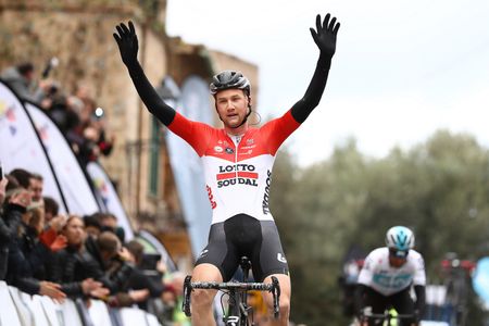 Tim Wellens celebrates his second consecutive win at the Trofeo Serra de Tramuntana