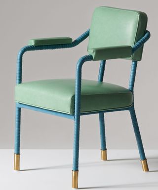 Green and teal dining chair with arms