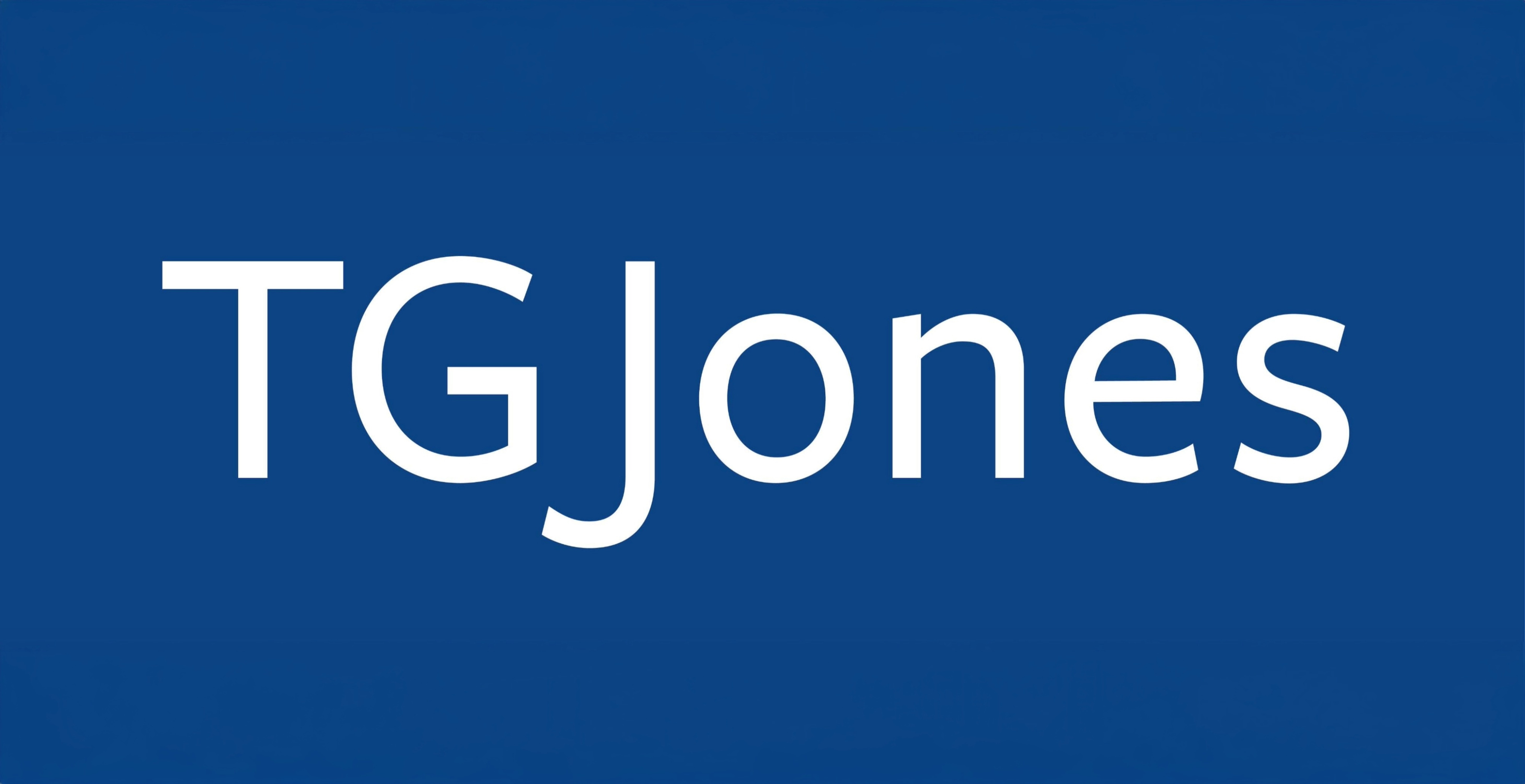 A TG Jones logo with white text on a blue background