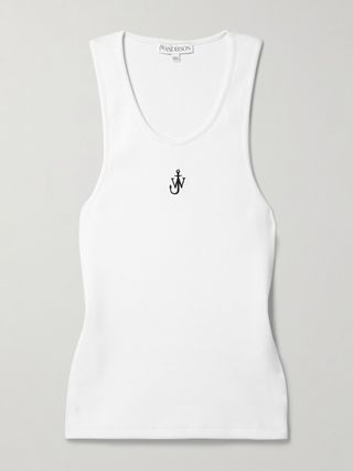 Embroidered Ribbed Cotton-Jersey Tank