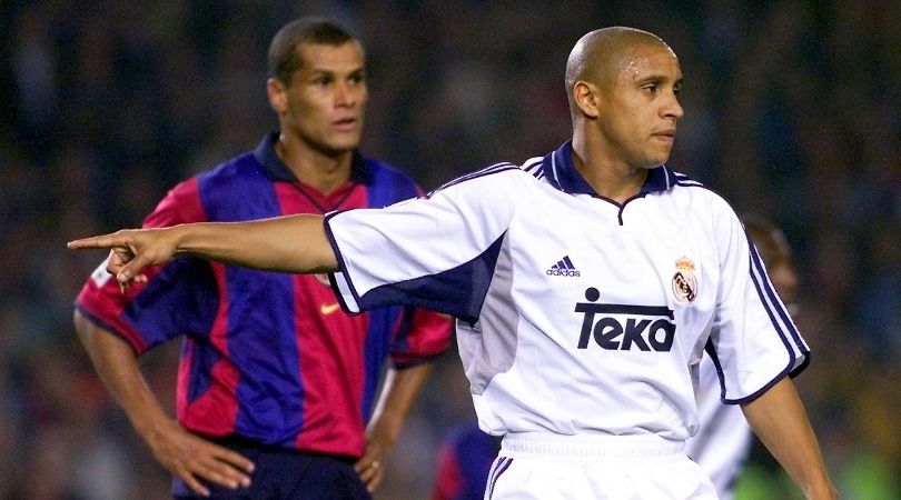 Barcelona&#039;s Rivaldo and Real Madrid&#039;s Roberto Carlos in a Clasico clash in 2000.