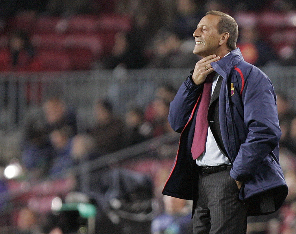 Johan Neeskens gestures during a Champions League Group E football match against Stuttgart at the Camp Nou stadium in Barcelona, 12 December 2007.