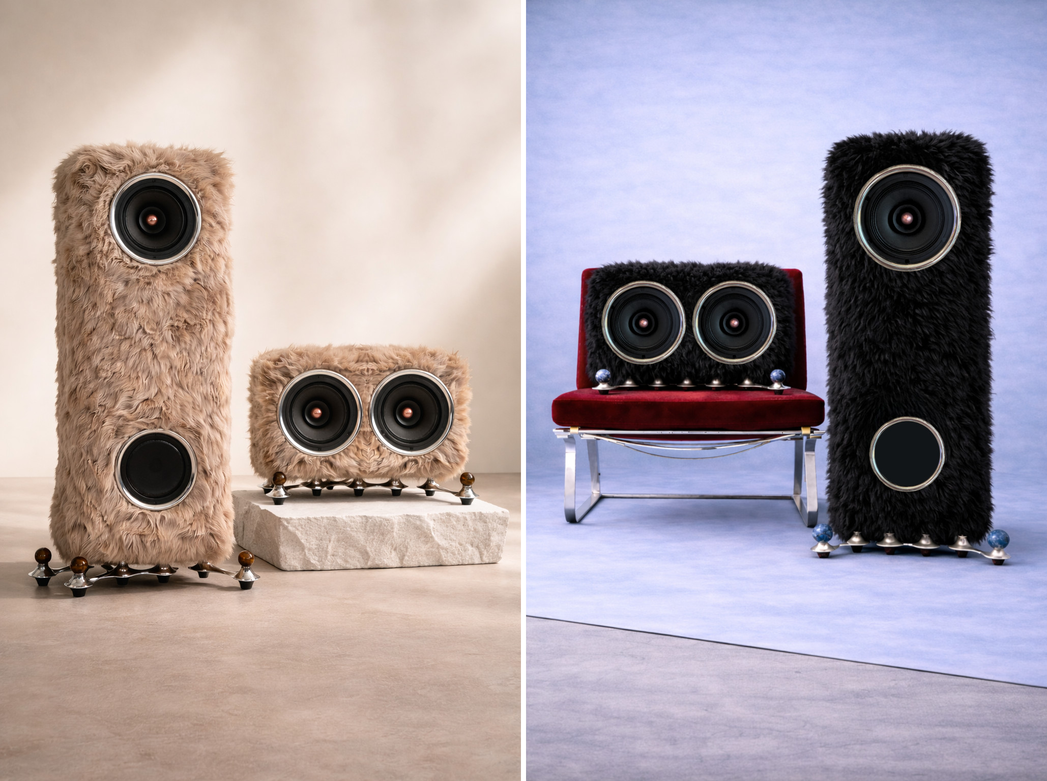OBEN's Mane speaker in Dune (left) and Onyx (right) finishes