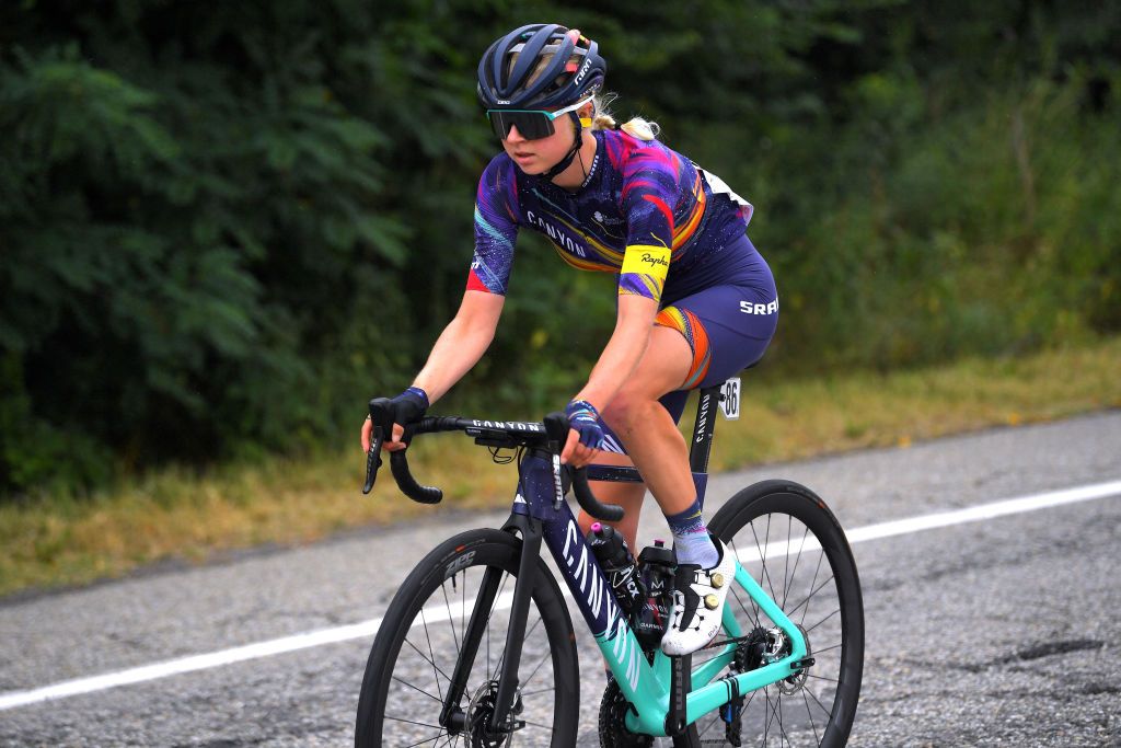 OVADA ITALY JULY 04 Mikayla Harvey of New Zealand and Canyon SRAM Racing Team during the 32nd Giro dItalia Internazionale Femminile 2021 Stage 3 a 135km stage from Casale Monferrato to Ovada GiroDonne UCIWWT on July 04 2021 in Ovada Italy Photo by Luc ClaessenGetty Images