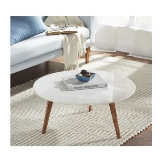 coffee table with wood legs and marble top