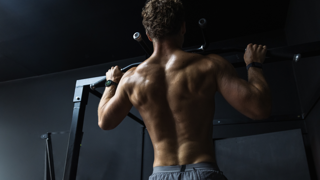 A man performing pull ups on a pull up bar