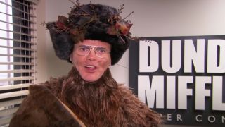 Dwight dressed up as Belsnickel for Pennsylvania Dutch Christmas