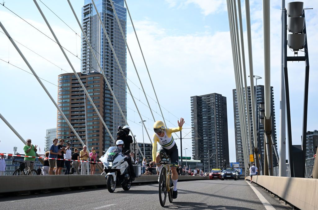 ROTTERDAM NETHERLANDS AUGUST 13 Grace Brown of Australia and Team FDJ SUEZ sprints during the 3rd Tour de France Femmes 2024 Stage 3 a 679km individual time trial stage from Rotterdam to Rotterdam UCIWWT on August 13 2024 in Rotterdam Netherlands Photo by Dario BelingheriGetty Images