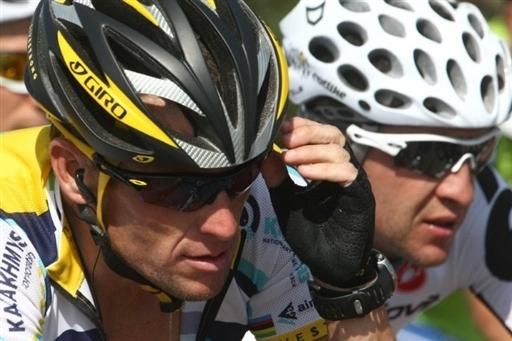 Lance Armstrong sits up front during the latter part of stage three.