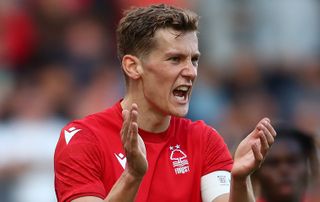 Ryan Yates of Nottingham Forest getures during the Pre-Season Friendly match between Notts County and Nottingham Forest at Meadow Lane on July 26, 2022 in Nottingham, England.