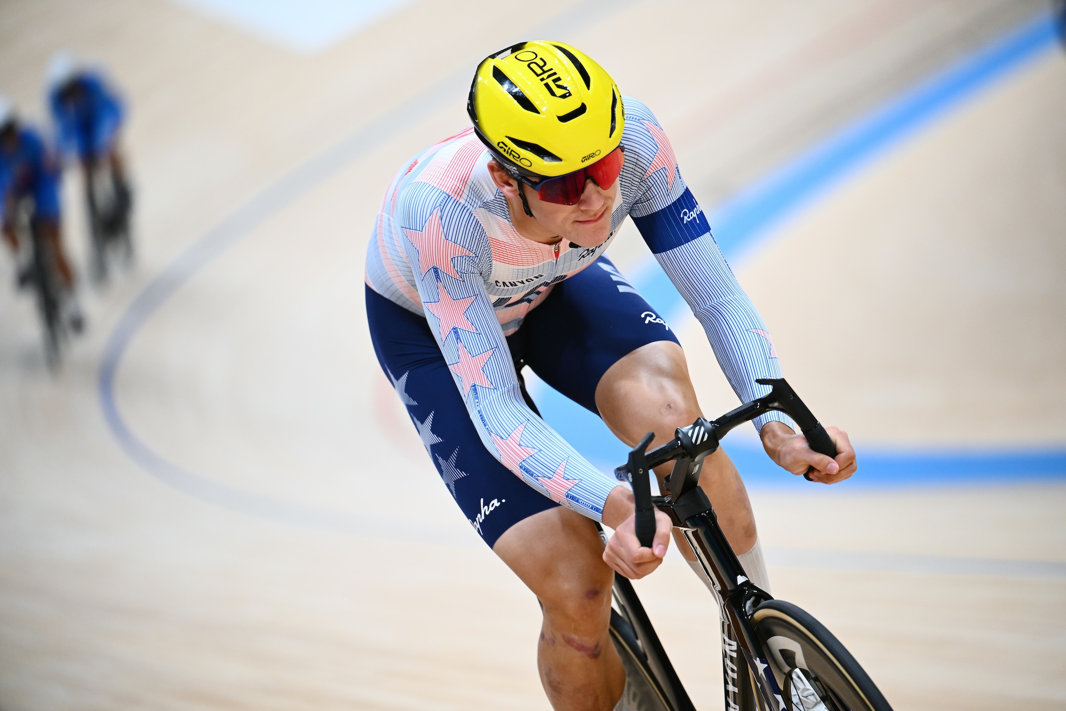 Ashlin Barry practices for Team Pursuit at Shanghai Velodrome with Team USA at Tissot UCI 2026 Track World Championships