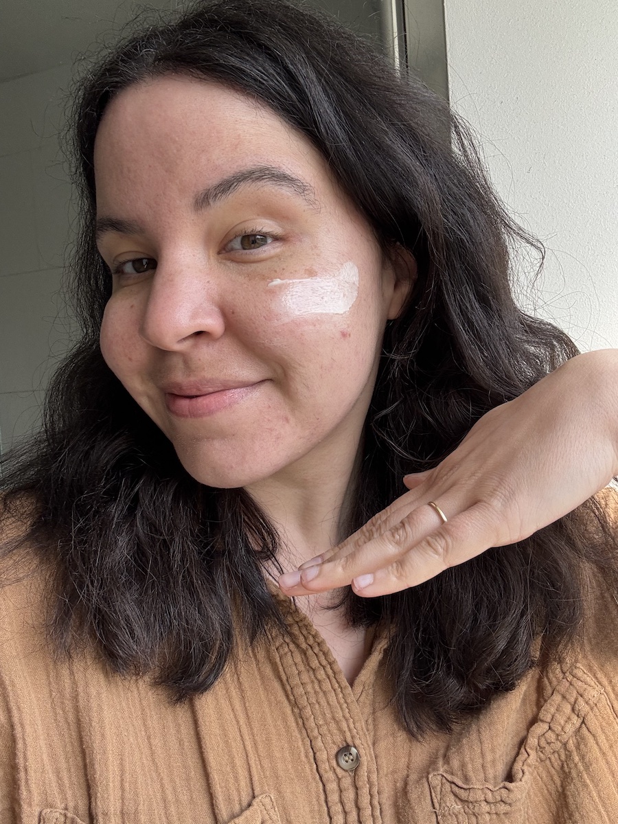 Mica Ricketts prepping her skin for the clean girl make-up for acne routine