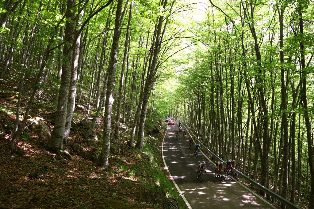 BLOCKHAUS ITALY MAY 15 A general view of Mauri Vansevenant of Belgium and Team QuickStep Alpha Vinyl Bauke Mollema of Netherlands and Team Trek Segafredo Attila Valter of Hungary and Team Groupama FDJ compete during the 105th Giro dItalia 2022 Stage 9 a 191km stage from Isernia to Blockhaus 1664m Giro WorldTour on May 15 2022 in Blockhaus Italy Photo by Michael SteeleGetty Images