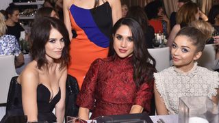 WEST HOLLYWOOD, CA - JANUARY 20: (L-R) Actors Abigail Spencer, Jordana Brewster, Meghan Markle and Sarah Hyland attend ELLE's 6th Annual Women in Television Dinner Presented by Hearts on Fire Diamonds and Olay at Sunset Tower on January 20, 2016 in West Hollywood, California.