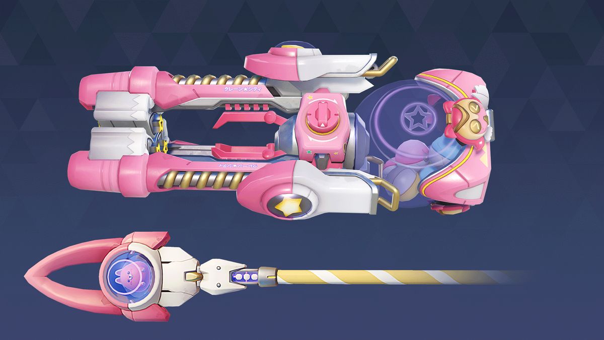Overwatch 2 Season 20: A side-on view of Orisa's Mythic weapon skin.