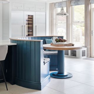 Built in circular blue kitchen booth