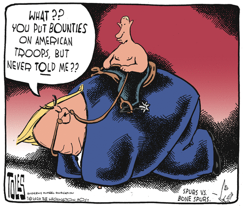 Political Cartoon U.S. Trump Putin Russia bounty&nbsp;
