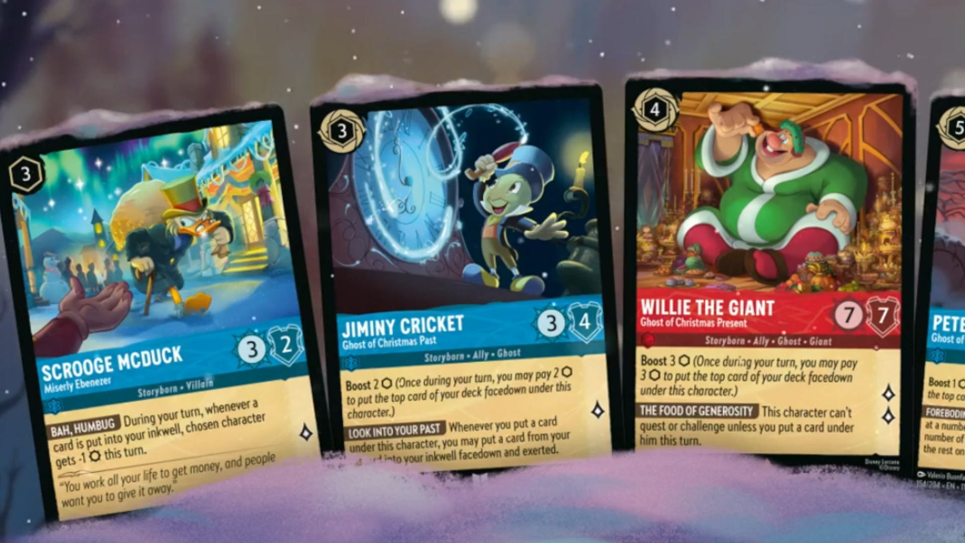 Disney Lorcana Winterspell cards buried in snow