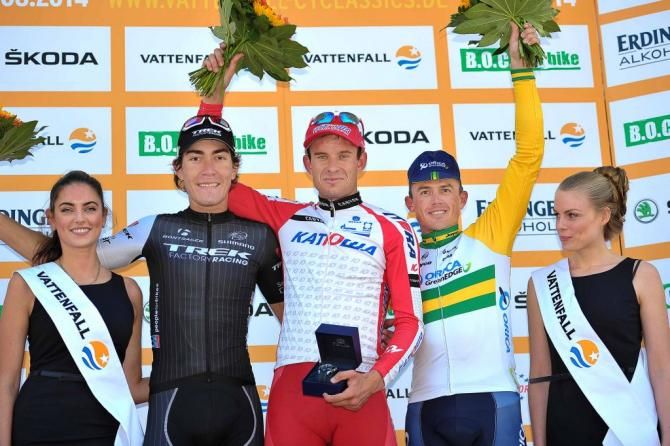 Giacomo Nizzolo (Trek), Alexander Kristoff (Katusha) and Simon Gerrans (Orica-GreenEdge0