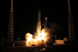 SpaceX's unmanned Dragon capsule launches toward the International Space Station on Oct. 7, 2012, kicking off the first-ever bona fide cargo run for a private American spaceship.
