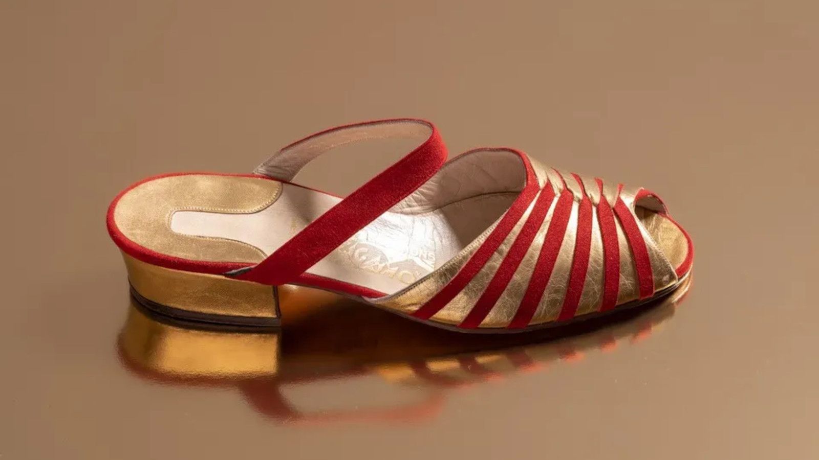 red and gold Ferragamo sandal