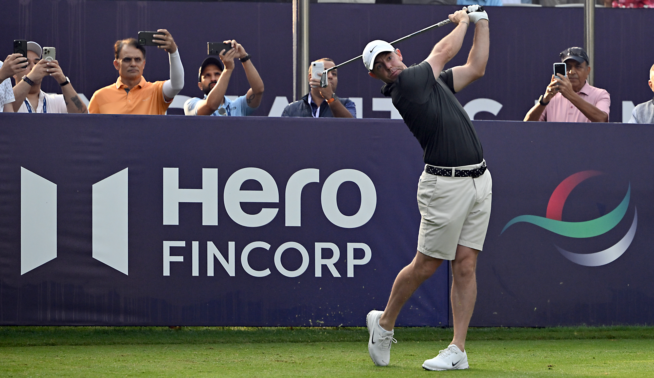 Rory McIlroy hits an iron off the tee